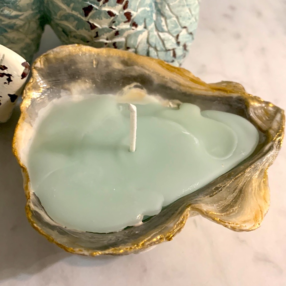 Shabby Chic Boho Shell Decor - Handmade Soy Wax Candle in a Seashell